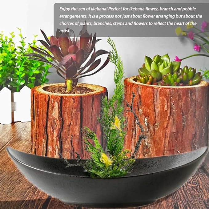 Japanese Ikebana Vase Kit,2inch Flower Frog Kanzan with 9inch Bowl Vase - Floral Frog Included,Various Styles (Frosted, Hammering Pattern)