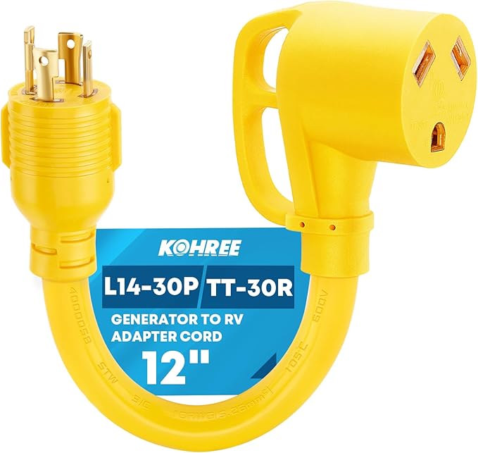 Kohree 4 Prong 30 Amp to 30 Amp Generator to RV Adapter, NEMA L14-30P Twist Lock Male to NEMA TT-30R Female, STW 10 AWG 12", Power Adapter Cord for Generator to RV Camper Trailer