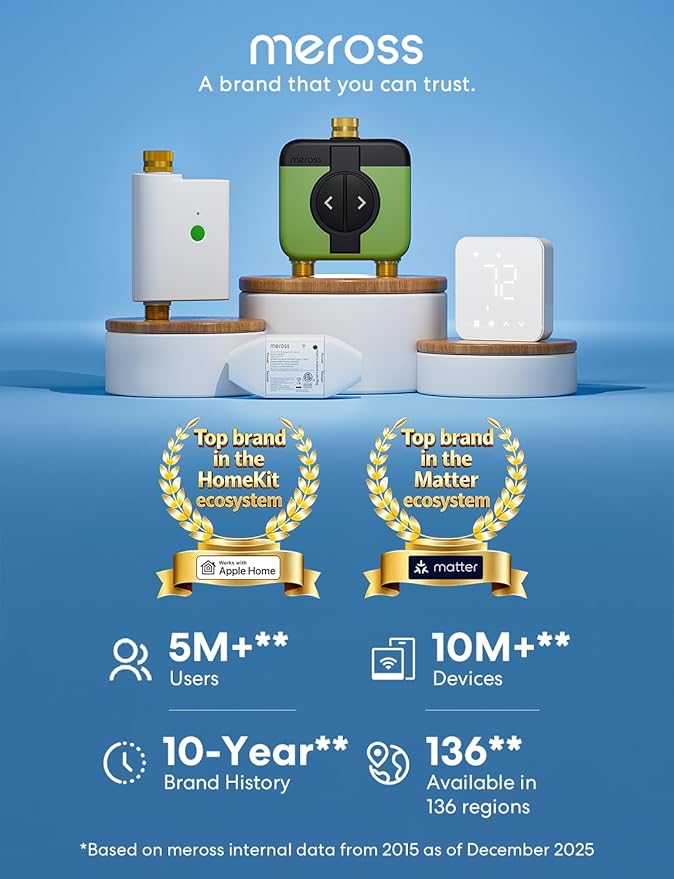 meross WiFi Water Timer for Garden Hose, Smart Hose Timer with Brass Inlet & Outet, WiFi Sprinkler Valve Work with Apple Homekit, Alexa & Google Assistant, Smart Rain Skip for Lawn, Garden & Yard