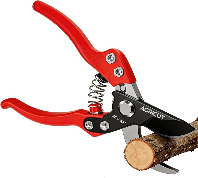 AGRICUT 7" Pruning Shears Heavy Duty Professional, Made of Japanese SK5 Steel Blades, 1 Cut Capacity, Bypass Hand Pruners Garden Clippers for Tree Flower Branch Trimming, S20P