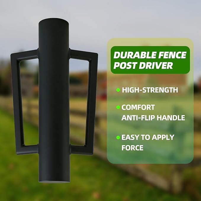Fence Post Driver with Handle 16.5 Inch T Post Driver, 8LB Heavy Duty Hand Post Pounder, 2.7 inch Inner Diameter Hand Post Rammer for Metal Fence Stake, U Channel, Sign Post
