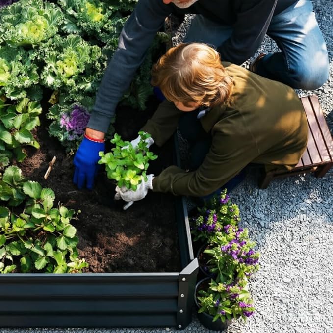GrowHaus 8x4x1FT Galvanized Raised Garden Bed, Planter Boxes Outdoor Large Metal Garden Beds for Planting Vegetables Flowers Herbs Rectangle Dark Gray