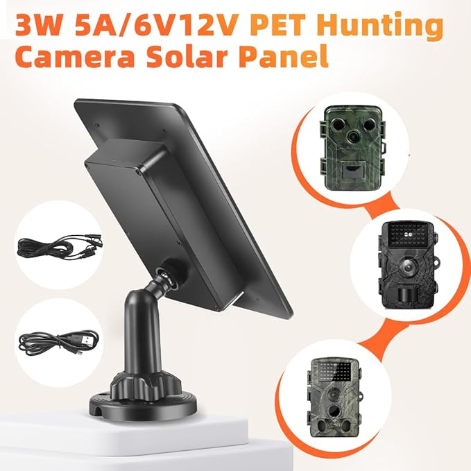 Trail Camera Solar Panels,3W Solar Kit Build-in 5000mAh Rechargeable Battery, Hunting Accessories for IP66 Waterproof, 5V Solar Power for Trail Camera