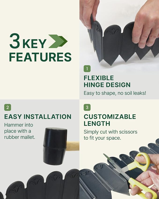 DAIM FlexWall Edge Landscape Edging, Fancy Garden Edging for Landscaping, Sturdy Garden Fencing & Landscape Border that Retain Soil & Stop Weeds, for Landscaping & Fencing Project, Black, 6" x 16.5 ft
