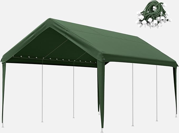 10 X 20 Ft Canopy Replacement Cover Heavy Duty Waterproof UV & Tear Resistant Car Tarp Canopy Tent Garage Top Shelter Oxford Cover with Ball Bungees (Frame is Not Included)