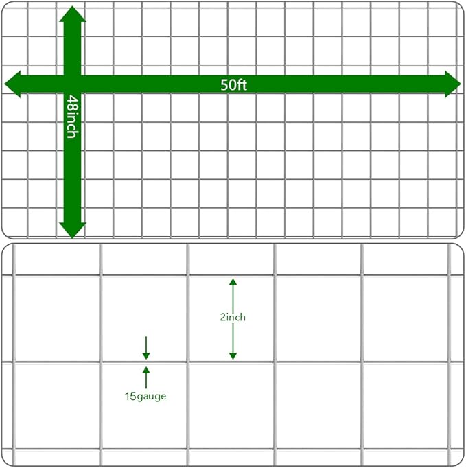 AMAGABELI GARDEN & HOME Hardware Cloth 48inch x 50ft 2inch Galvanized Before Welding Square Openings Wire Mesh Fence Roll for Vegetables Garden Netting Chicken Coop Animal Enclosure