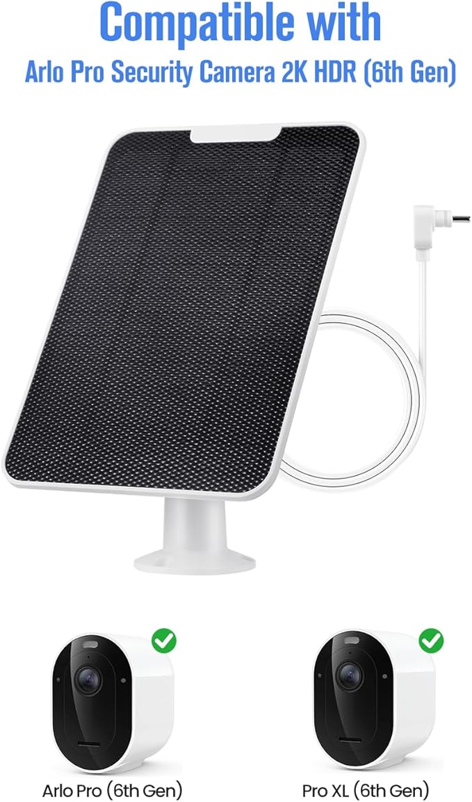 Solar Panel Charger Compatible with Arlo Pro 6/6 XL, 6V 5W Solar Panel for Arlo Pro Security Camera 2K HDR (6th Gen, 2025 Release), IP65 Weatherproof, USB-C Plug, 9.8ft Cable Secure Wall Mount, 2 Pack