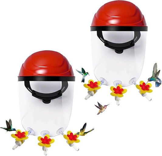 2 Pack 2025 Upgraded Hummingbird Feeder Helmet | Popular Hummingbird Mask Feeder | 3 Spill-Resistant Ports, Fog-Resistant Lens, Adjustable Headband for All Head Sizes