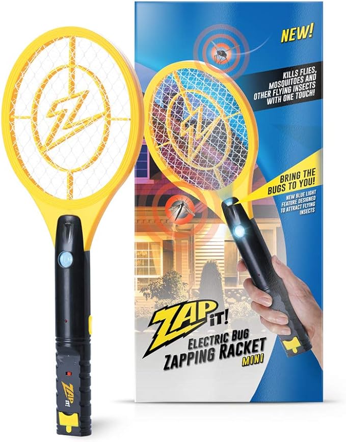 ZAP IT! Bug Zapper Rechargeable Bug Zapper Racket W/ Blue Light Attractant, 4,000 Volt, USB Charging Cable