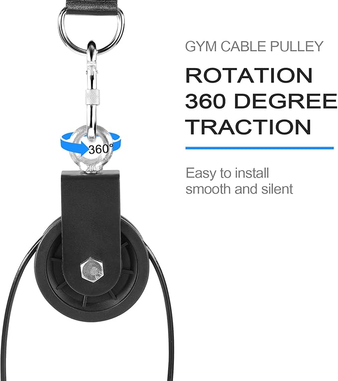 3.54 in Cable Pulley 360 Rotation Traction Wheel with Carabiner and Strap,Silence Smooth Detachable for DIY Gym Pulley System,DIY Gym Attachment Lifting Blocks,Ladder Lift,Hoists,Clothesline