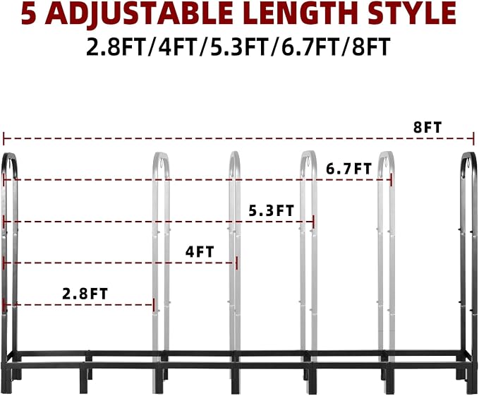 DNKMOR 8FT Firewood Rack Holder,Heavy Duty Firewood Storage Log Rack for Outdoor&Indoor,Fireplace Wood Rack for Wood Storage