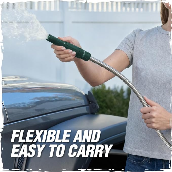 RUGGED RHINO Metal Garden Hose with Spray Nozzle, 75FT, 304 Stainless Steel, 750 PSI Burst Strength, Heavy Duty Flexible Water Hose, Kink Resistant, Leakproof for Yard, Lawn and Outdoor Use, Green