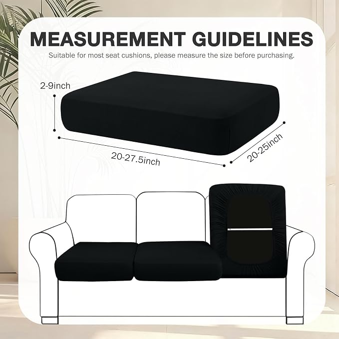 hyha 4Pcs Patio Cushion Covers, Stretch Outdoor Couch Cushion Covers Replacement, Washable Outdoor Chair/Sofa Slipcovers for Patio Furniture Cushions Protector with Elastic Bottom(Black,Cover Only)