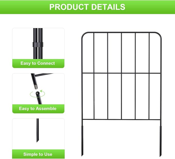 OUSHENG 24'' (H) Garden Fence 25 Panels, Total 27ft (L) Rustproof Metal Wire Fencing Border Animal Barrier, Flower Edging for Landscape Patio Yard Outdoor Decor, Square