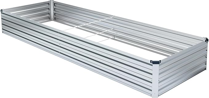 Meberam 3 Pack 6x3x1FT Galvanized Raised Garden Bed Kit, Outdoor Metal Planter Box for Vegetables, Bottomless Rectangular Gardening Bed with Support Rods, Tool-Free Assembly, Silver