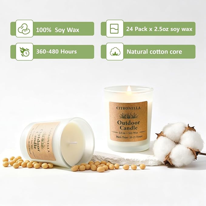 Citronella Candles Outdoor Indoor, 24 Pack Soy Wax Long Lasting Jar Scented Aromatherapy Citronella Candles Sets for Home Garden Patio Balcony