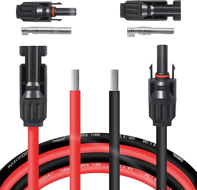 10AWG 10Feet Mc4 Extension Cable with Female and Male Connector, Solar Extension Cable with Extra Pair of Connectors for RV, Boat, Roof, Outdoor (10FT Red and 10FT Black)