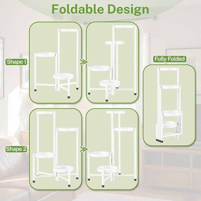 iDavosic.ly Plant Stand Indoor Outdoor, 4 Tier Corner Metal Flower Display Holder Shelf, Folding Tall Orchid Rack for Patio Balcony Porch Garden Living Room House, White