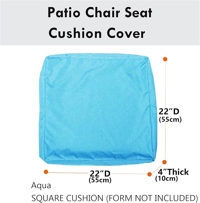 Patio Seat Cushion Covers,Washable Slip Covers Replacement,Waterproof Outdoor Furniture Chair Cushion Pillow Seat Cover for Couch,Garden,Sofa,Aqua,22"×22"×4"(4 Covers Only)