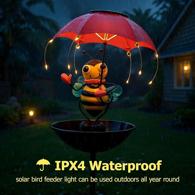 Fun Solar-Powered Bird Feeder with LED Honeybee Light - Vibrant Garden Decor, Weatherproof Feeding Device (Honeybee)