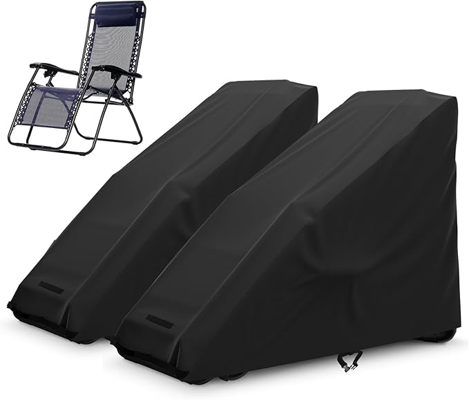 STARTWO Zero Gravity Chair Cover Outdoor Waterproof Folding Lounge Armchair Cover for Zero Gravity Chair with Storage Bag Black,2 Pack