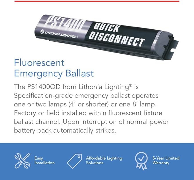 Lithonia Lighting, Power Sentry Emergency Battery Back Up, T5 and T8 Compatible Fluorescent Ballast with 1400 Lumen Output, 90 Minute Operation, UL Listed (PS1400QD MVOLT M8)