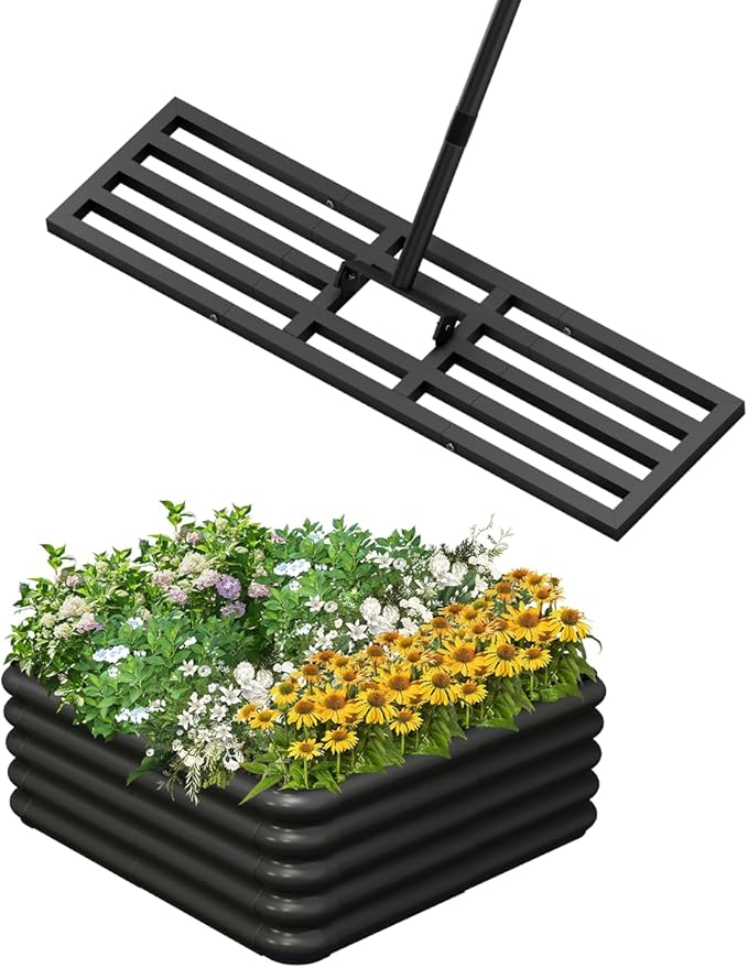 Raised Garden Bed Kit and Lawn Leveling Rake-M