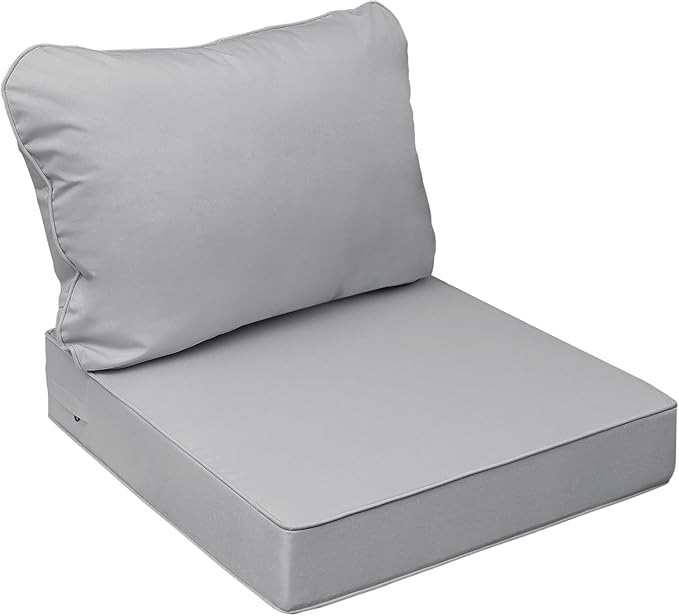 AAAAAcessories Outdoor Seat Cushions for Chairs, Fade-Resistant, Waterproof Patio Furniture Replacement Cushions, 22" x 22" x 3" + 22" x 17", Gray