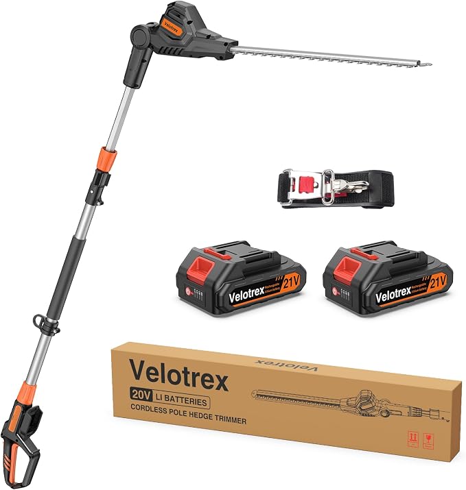 Pole Hedge Trimmer Cordless with 2 x 2000mah Batteries, 13.5 Ft Reach Electric Bush Trimmer for Yard and Garden, Hedge Trimmer with extension pole of 8.8Ft for Tall Hedge and Branches Pruning