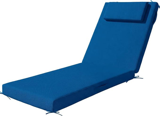 Outdoor Chaise Lounge Cushions, 72x21 Inch Olefin Water & Fade Resistant Pool Lounge Chair Cushions, Patio Sun Lounger Pad with Pillow & Straps for Patio, Pool, Deck, Lawn, Dark Blue