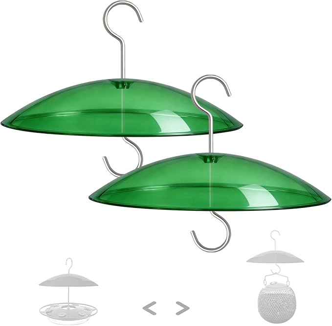 Small Rain Cover for Bird Feeder - 2PC x 8" Mini Hanging Weather Guard Protective Dome Against Rain/Snow/Sun - Green Translucent Plastic - Dia. 20CM