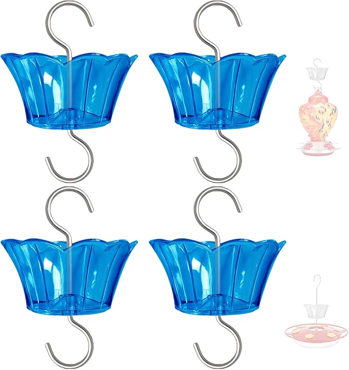 Ant Moat for Hummingbird Feeder - 3 OZ x 4 Pack Insect Guard with Large Capacity (Blue)