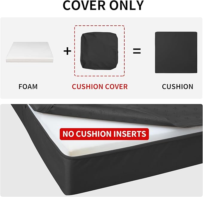 Easy-Going Waterproof Patio Cushion Covers ONLY Cover 20x18x4 inch 2 Pack Replacement Non-Slip Outdoor Seat Cushion Slipcover with Zipper. Black