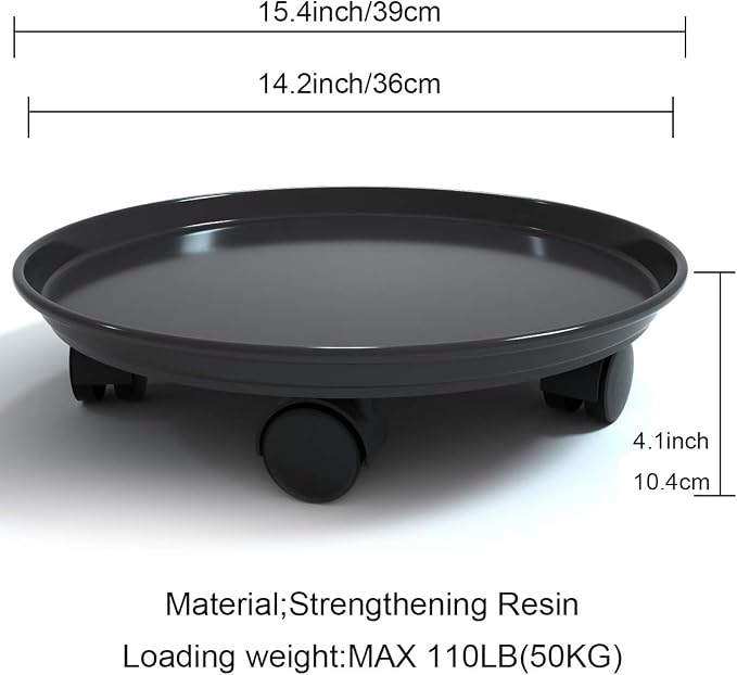 Plant Caddy with Wheels 15.5 Inch - 2 Pack Plant Caddy on Wheels Heavy Duty,Plant Dolly Plant Tray with Wheels Planter Caddies Indoor/Outdoor, Black