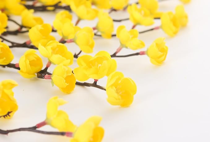 5 Pcs Artificial Plum Blossom Fake Wintersweet Long Stem Plastic Flowers Home Hotel Office Wedding Party Garden Decor 27.5'' High Yellow