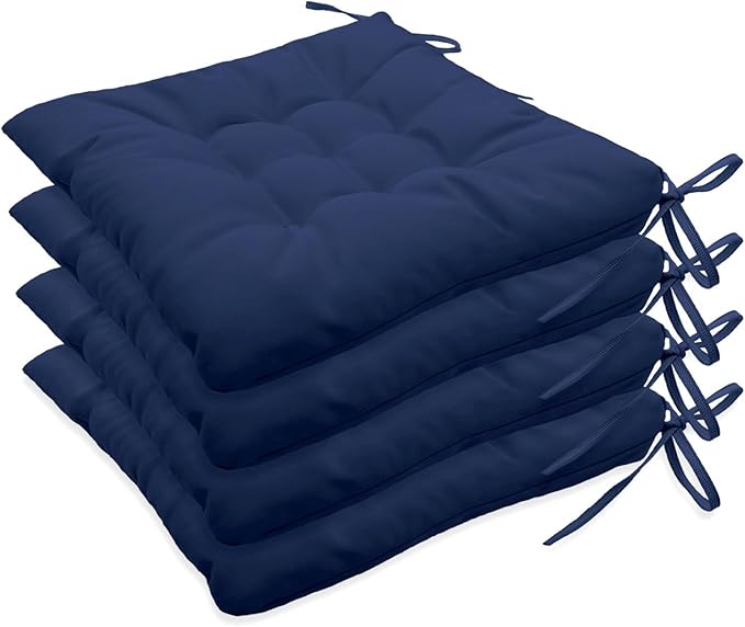 Outdoor Indoor Tufted Chair Cushions, Seat Cushions with Ties, Chair Pads Waterproof for Porch Kitchen Office Garden Navy Blue 16" x 16", Set of 4