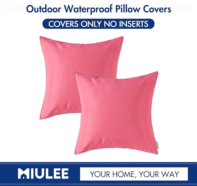 MIULEE Pack of 2 Decorative Outdoor Waterproof Pillow Covers Square Garden Cushion Sham Throw Pillowcase Shell for Spring Valentine's Day Patio Tent Couch 20x20 Inch Pink