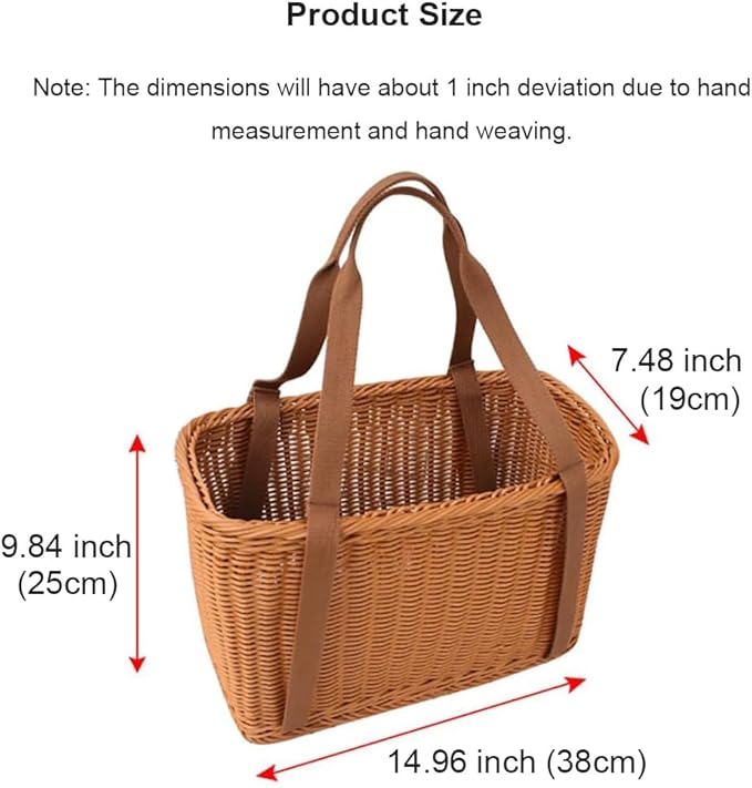 Picnic Basket, Garden Harvest Basket, Wicker Shopping Baskets with Cloth Handles, Reusable Handwoven Market Baskets for Carrying Shopping Storage Gathering (Brown)