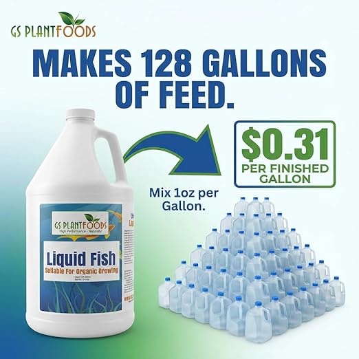 GS Plant Foods Liquid Fish Fertilizer - Organic Material Review Institute Listed (275 Gallons) – Natural Hydrolyzed Fish Fertilizer for Gardens, Lawns & Container Growing