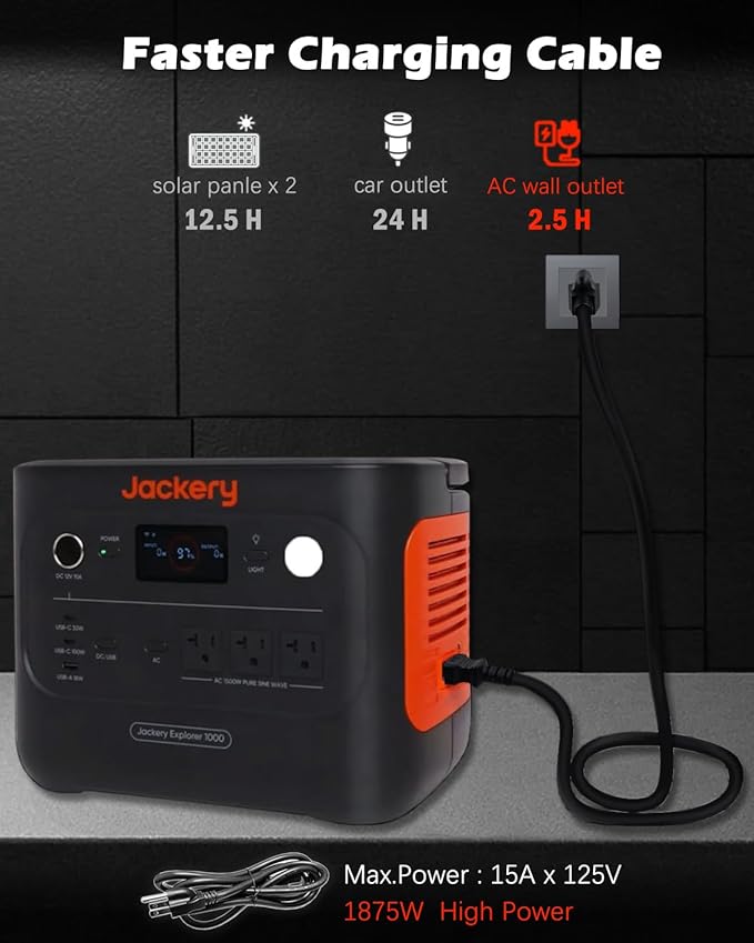 UL Listed 14AWG AC Power Cord;Heavy-Duty Power Station Charging Cable Compatible with Jackery Explorer 2000/1500/1000 Pro,Ecoflow,Bluetti etc;125V 15A Universal AC Power Cord;6.5ft Power Cable 3 Prong