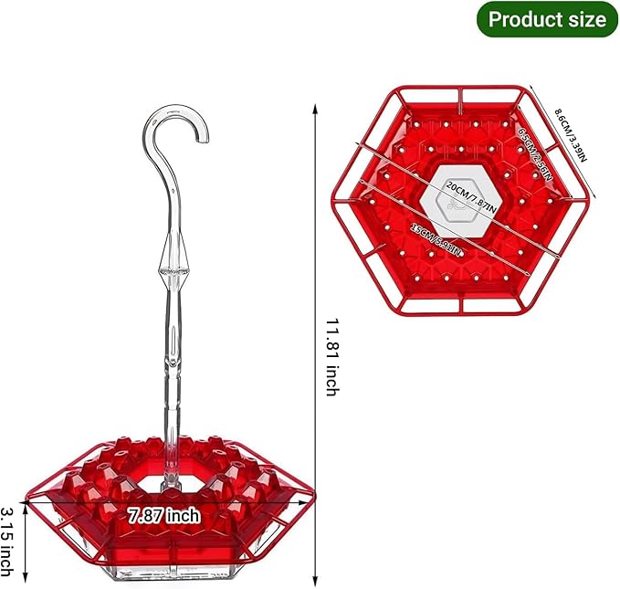 Hummingbird Feeders for Outdoors Hanging, 10 oz Wild Bird Feeder with 30 Feeding Ports, Hummingbird Feeder and Built-in Ant Moat, Easy to Clean and Refill (Red)