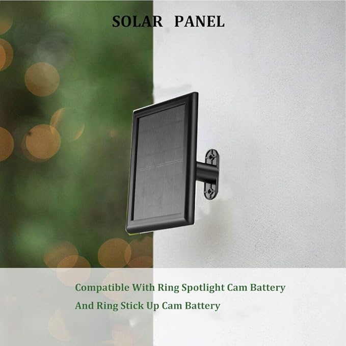 2 Pack Ring Solar Panel(2nd Generation), 5W Solar Panel Charger with Mount for Stick Up Camera & Pro, Spotlight Plus & Pro,Black,12FT/4M Long Cable with USB-C to Ring Barrel Plug Adapter 。