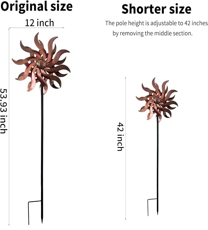 360 Degree Double Blade Metal Wind Spinner for Patio, Lawn & Garden (Copper 53 * 12 inch)