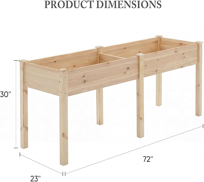Simple Deluxe Raised Garden Bed with Legs, 72 x 23 x 30 Inch Wooden Planter Box with Liner, Elevated Outdoor Garden Box for Patio, Balcony & Backyard Use, Wood