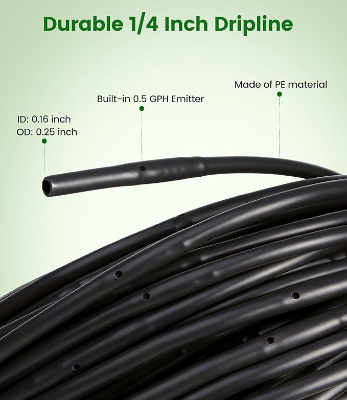 132FT Drip Irrigation Tubing Kit with 1/2 inch Drip Irrigation Tubing, 1/4 inch Irrigation Dripline, and Irrigation Parts for Garden, Raised Beds, and Greenhouse Watering