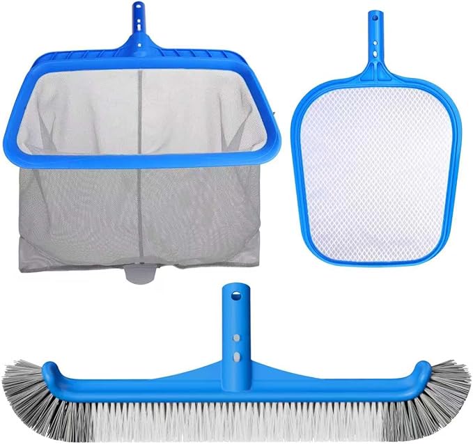 3-in-1 TidyMister Pool Cleaning Kit – 18'' Pool Net with Deep Bag & 18'' Pool Brush Head & 9'' Ultra Fine Mesh Skimmer Net, Cleaning Set for Above Ground Inground Pools, Spas, Hot Tubs