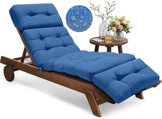 Outdoor Chaise Lounge Chair Cushion Waterproof 74.4 x 22 x 4.7 Inches Lounge Chair Cushions Replacement for Outdoor Furniture with Ties, Thickened Pool Lounge Chair Cushion, Royal Blue