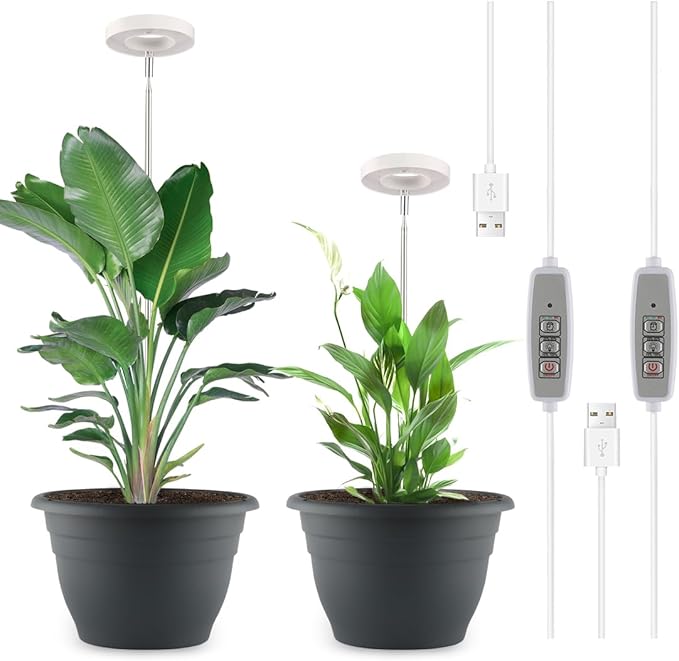 RooTrimmer 2 Pack 11 Inch Plant Pots with LED Grow Light,Full Spectrum Indoor Planter Kit with Soil Moisture Meter & Drainage System,Modern Flower Pots for Home Office Plants