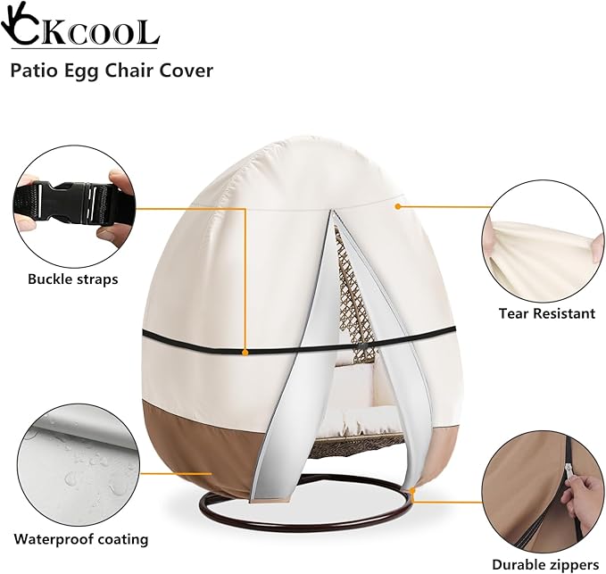 okcool Outdoor Egg Chair Cover,Extra Large Double Egg Chair Cover for Outdoor Furniture(Beige & Brown,Fits 91 X 80 Inches Egg Chair)