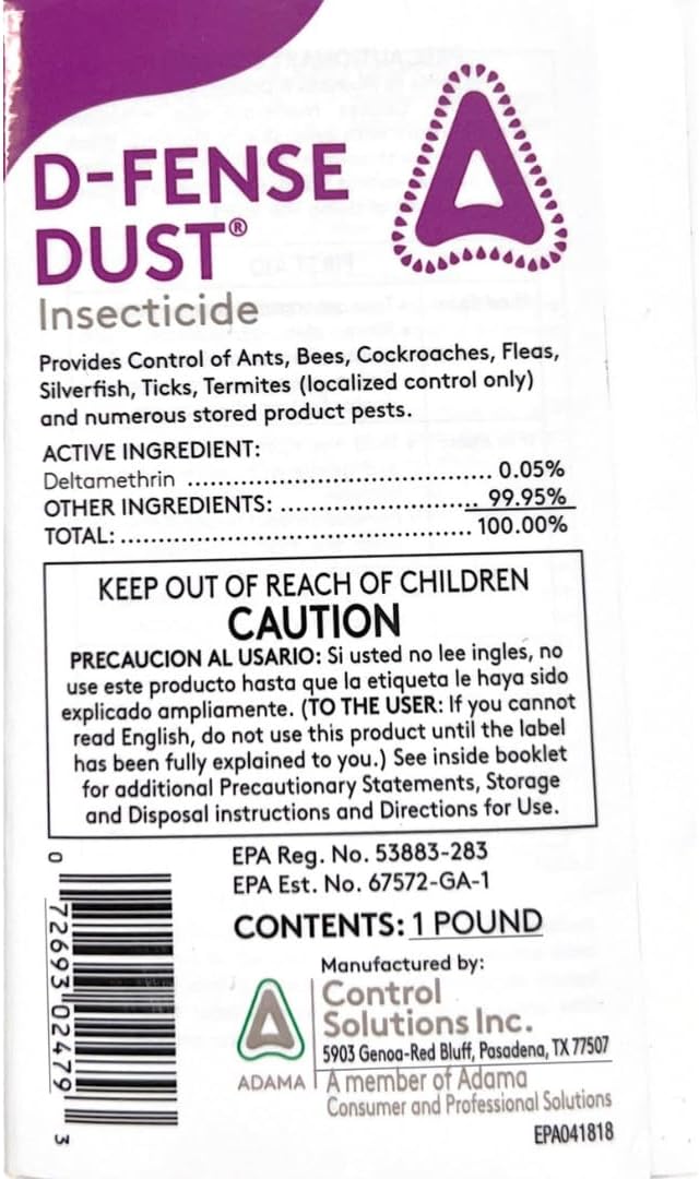 D-Fense Dust 1 lbs - Water Resistant, 8 Month Control, Targets: Ants, roaches, Bed Bugs, Scorpions, Spiders and More with USA Supply Gloves and Pest Identification Card